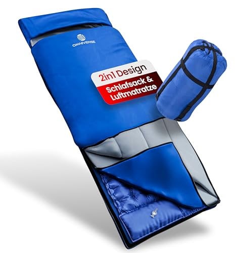 Omniverse Schlafsack – 2in1 Outdoor Schlafsack und Isomatte in einem – Deckenschlafsack, 3-4 Jahreszeiten - mit Luftpumpe – wasserabweisend – kleines Packmaß – leicht - für Erwachsene und Kinder