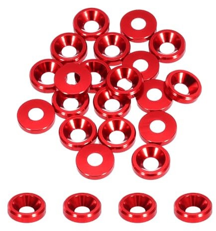QUARKZMAN Rondelle Svasate Tazza Conica M3 Dia Foro 3.1mm/0.12 Guarnizioni Alluminio Guarnizione Rondella Testa Tazza per Viti Rc/Fpv/Pc/Drone Meccanici Parti Modello 20pz (Rosso Intenso)
