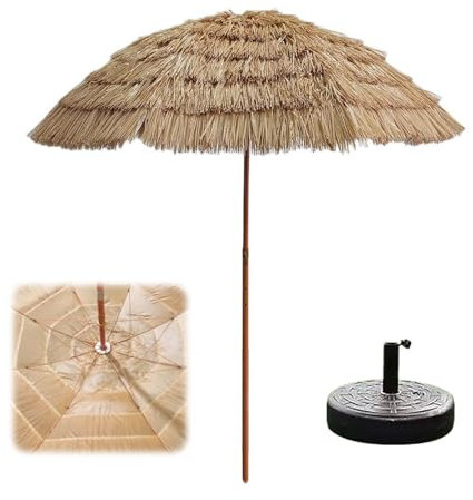 Parasol de Jardin Exterieur avec Pied Parasol Plage Conception Rétractable Parapluie en Gazon Synthétique Dense Convient au Balcon À La Plage et Au Patio(Color:Natural E,Size:180CM)
