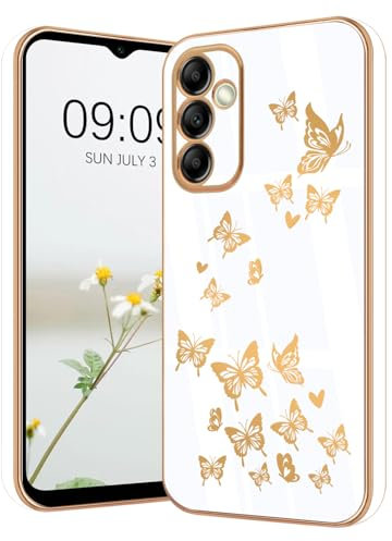 Lonrapa Hülle für Samsung Galaxy A55 5G Handyhülle Gold Schmetterling Muster Herz Motiv Silikon Hülle Farbe Galvanisierte Dünn Fallschutz Phone Case Cover Stoßfest Schutzhülle für Galaxy A55 5G - Weiß
