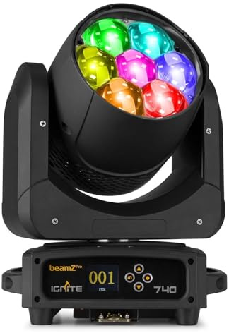 BeamZ Pro IGNITE740 Moving Head Wash 7 x 40 Watt - Professioneller LED-Bühnenscheinwerfer mit motorisiertem Zoom, DMX Licht Effekt, LED Lichttechnik, Movinghead - Schwarz