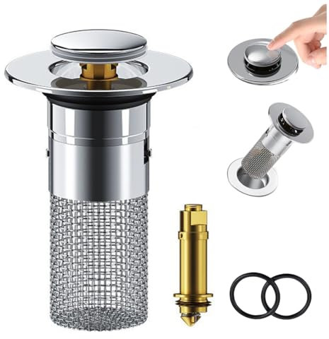 Edelstahl Pop-Up-Abfluss Filter Anti-Clog Waschbecken Sieb Badezimmer Abflusssieb Abflussstopfen Waschbecken (2 Stück)