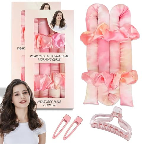 CLDURHGE Locken Ohne Hitze, Lockenwickler Locken Ohne Hitze - Lotta Curls Übernacht-Haarkräusler, Wärmelose Locken Band für Voluminöse Wellen, Invisibobble Wärmeloses Lockenset