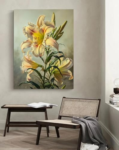 Tableau art déco Fleur de lys jaune,L,60 * 80cm Toile Tableau Mur Art Photo Peinture à l'huile d'impression sur toile pour la Maison Salon décor