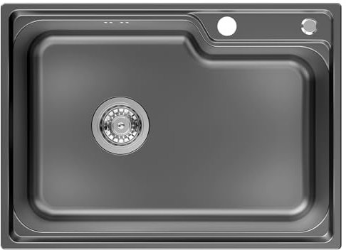Auralum Fregaderos Cocina 62 x 45cm, Fregadero Cocina 1 Seno Negro Grisáseo de Acero Inoxidable, Moderno Fregadero Sobre Encimera, Gran Fregadero de Cocina con Desagüe, Sifón y Tapón