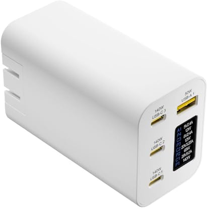 SJJJS Gan Ladegerät 280 W mit OLED-Display,4-Port GaN Typ-C Adapter mit 3USB-C+1USB-A, PD 140W Schnellladegerät,Universal-Ladegerät für Europa,USA,Australien und Großbritannien (weiß)