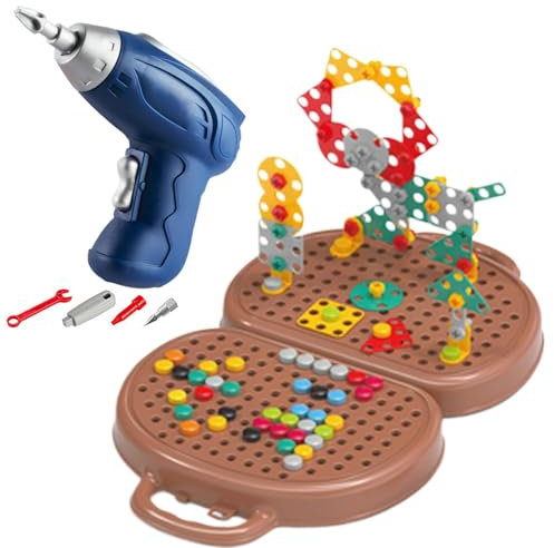 Wrohto - Kids Toolbox, Electric Drill Toy, Creativity Tools, Screw Tool Toys, 2D 3D Toys, Bear Box Toy, Educational Toys, Pretend Play, Motor Skills, Toy Tools,