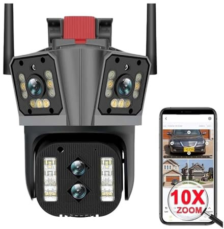 Videosorveglianza, Telecamera di sicurezza 16MP 8K 4 obiettivi Zoom 10X 3 schermi Telecamera PTZ Audio bidirezionale Tracciamento automatico Visione notturna a colori ,Interni ed esterni(8K Camera 128
