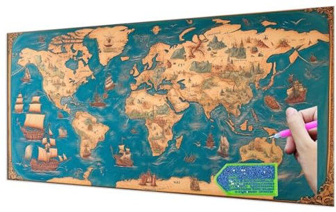 HHQGOUYG 5D DIY Diamond Painting Kit Completo, Mappa del mondo Diamantini Strass Ricamo a Punto per Adulti Bambini Decorazione Casa,Kit per Pittura Diamante Mosaico Fai Da Te 5D, 90x180 cm A-1005