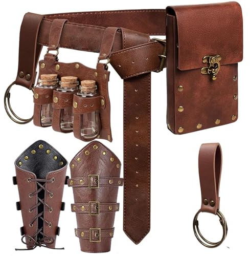 Renaissance-Gürteltasche, Geldbörse, Wikinger-Armschiene, Haken, Halloween-Set, mittelalterliches Festival, Kostüm, Zubehör, lässige Bauchtasche, Hüfttasche, Ampullen braun, Einheitsgröße, Mittelalter