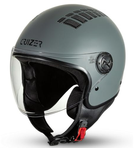 Cruizer Casco Jet Moto Scooter Omologato Visiera Singola Grigio Opaco (XL)