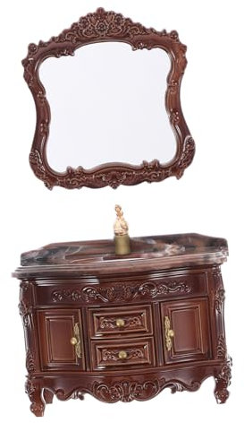 UTHCLO 1satz Antiker Stil Miniatur Waschtisch Mit Spiegel Badezimmermöbel Für Puppenhäuser Praktisches Und Dekoratives Zubehör Für Kleine Szenen Und Miniaturlandschaften Stabil Und