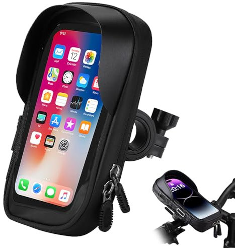 poraceous Porte Telephone Velo Support Telephone Moto Etanche, Porte Téléphone Vélo Rotation 360°, Sacoche Vélo Guidon Cadre avec Ecran Tactile et Pare-Soleil, pour Téléphone Jusqu'à 7,0