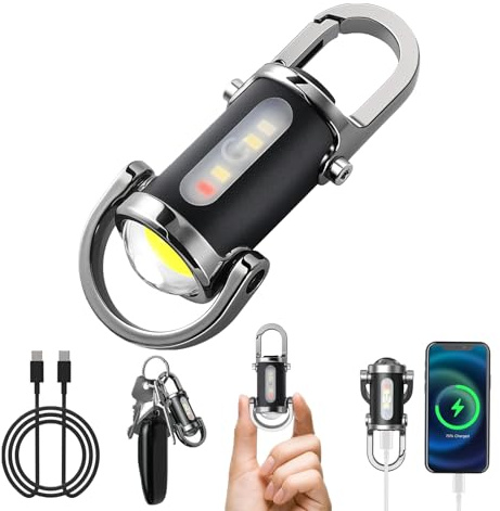 Flanliy Mini Taschenlampe Schlüsselanhänger, 1200LM Mini LED Taschenlampe Schlüsselanhänger Aufladbar, Wasserdicht Mini Schlüsselanhänger Taschenlampe mit Powerbank für Outdoor Notstrom, Camping (A)