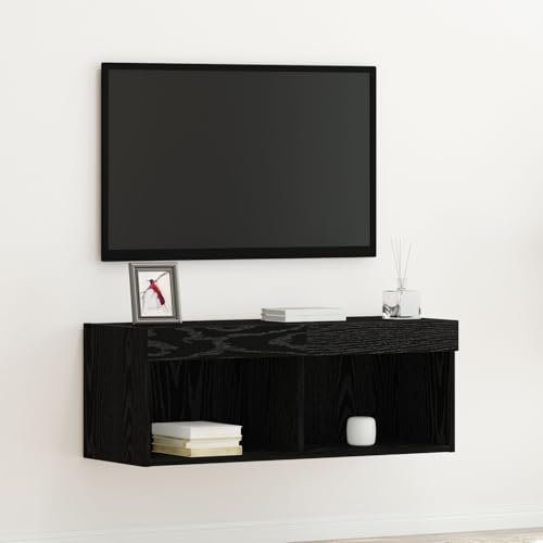 Gecheer Mobile TV con luci LED Rovere Nero 80x30x30 cm,Mobile TV Moderno,Mobile TV con LED,Tavolino Porta TV con Strisce Luci LED,Mobile TV Lowboard,Mobiletto TV,P862204