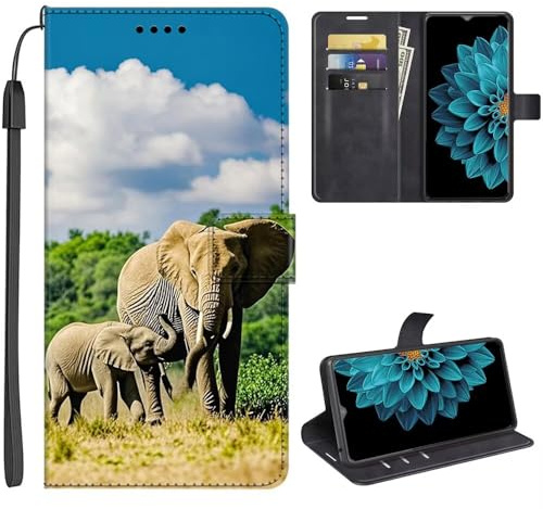 SEHEYA Handyhülle für iPhone XR Klappbar Hülle PU Leder mit 3D Motiv Muster Flip Brieftasche 3 Kartenhüllen Stoßfest Geldbörse Wallet Case, Elefanten
