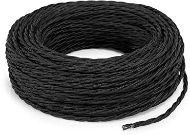 Cable eléctrico trenzado/trenzado revestido de tela, color negro, sección 3 x 2,50 (10 metros)
