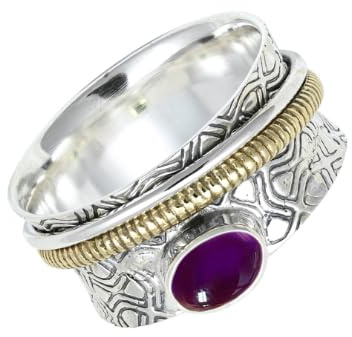 SILVERTROVE Amethyst-Cabochon Edelstein Spinner Ring 925 Sterling Silber Meditationsring Männer und Frauen handgefertigter Schmuck CRG1211BW3_(49 (15.6))