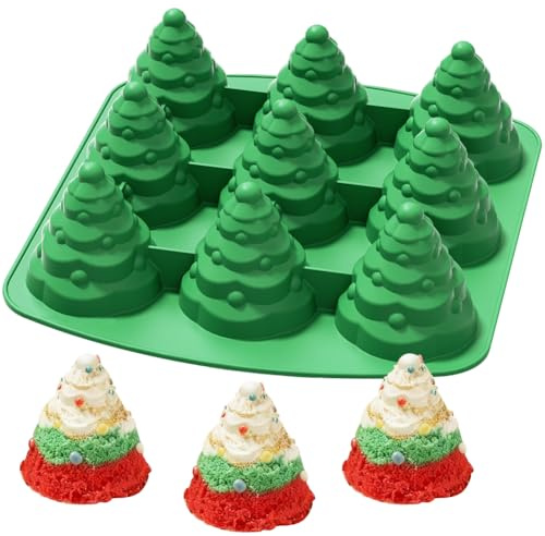 MEZHEN Weihnachten Silikonform Weihnachtsbaum Backform 3D Kuchenform Weihnachtsbaum Mousse Kuchenbackform Silikon Weihnachten Form Schokoladenformen Motivbackformen 9 Löcher
