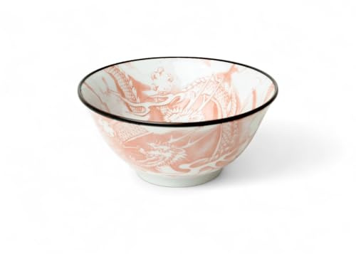 Japan-Bowls ASIATICA | Ramen Bowl Porzellan-Schalen 15 cm | Hochwertige asiatische Schüssel für Reis, Nudeln, Tapas, Udon, Müsli - Suppen-Schale mit japan Designs (Drachengott - Roter Morgen)