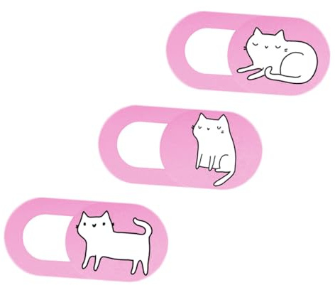TOKIDNY 3pcs Pink Cat Webcam Slide Cover Set Laptop Tablet Camera Privacy Protector Anti-Peep Camera Cover for Women and