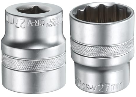 QUARKZMAN 2 Stück 1/2 Antrieb 27mm 12-Punkt Flache Nuss Metrische Keilnuss | 42mm Länge