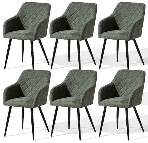 CLIPOP Esszimmerstühle 6er Set, Küchenstühle Moosgrün Leinenstoff stühle Polsterstühle mit Armlehne Metallbeine Polstersessel Stühle für Esszimmer Küche (6, Leinen Moosgrün)