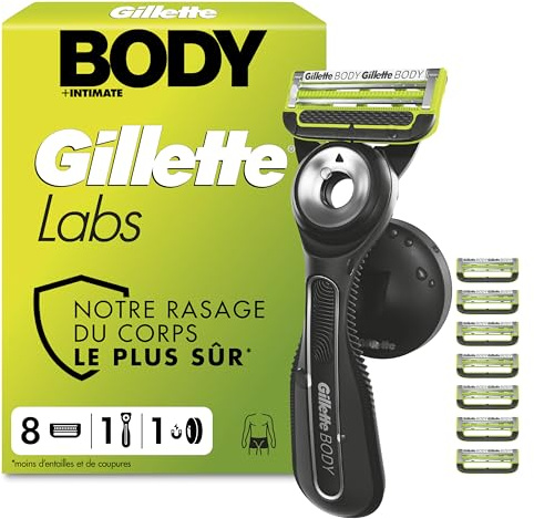 Gillette Labs Body & Intimate Rasierer Herren, Intimrasierer Mann, Schwarz | Intimrasierer Mann, Schutz Vor Eingewachsenen Haaren Und Irritationen, Inkl. Handstück, Duschhalterung Und 8 Rasierklingen