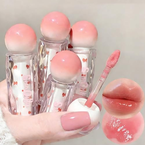 4Pcs Glänzendes Pink Lipgloss Set,Jelly Pink Plumping Cute Lipgloss For Mädchen and Frauen,Lippen Makeup Mit Fruchtgeschmack und Hochglänzendem Finish