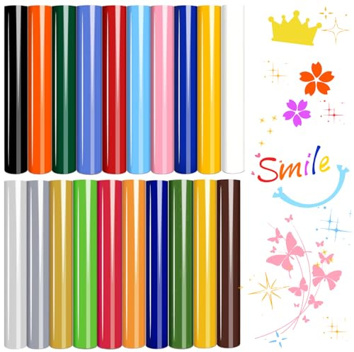 40 Pack Heat Transfer Vinyl Sheets, 12 x 10 Inch Iron on Vinyl 20 Colors Adhesive Vinyl Sheets Compatible with Silhouette Cameo for Clothes, Cups，Hats, Pants, Other Fabrics DIY Craft Projects