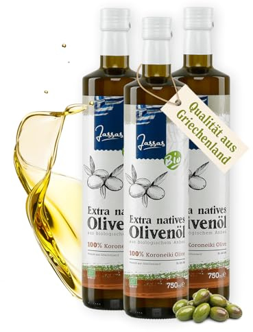 Jassas Bio Olivenöl 3x750ml - 100% Bio Koroneiki Oliven - Neue Ernte 25/26 - extra nativ - fruchtig & aromatisch - GR-BIO-17 - Qualität aus Griechenland