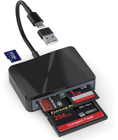 Lecteur de carte SD, 4 en 1 USB C vers SD/TF/CF/MS avec adaptateur USB vers USB C, lecteur de carte mémoire pour iPhone 17/16/15 Pro Max, iPad Pro, MacBook Pro/Air, iMac M4/M3/M2, téléphone Android
