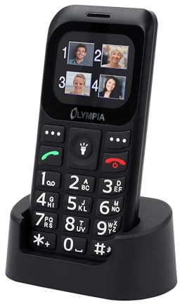 Olympia Bella+ Seniorenhandy ohne Vertrag mit großen Tasten & Ladestation | Senioren Smartphone 4G LTE | Tastenhandy mit Kamera, SOS-Taste, Bluetooth, Radio & 1,77 Farb-LC-Display | Schwarz