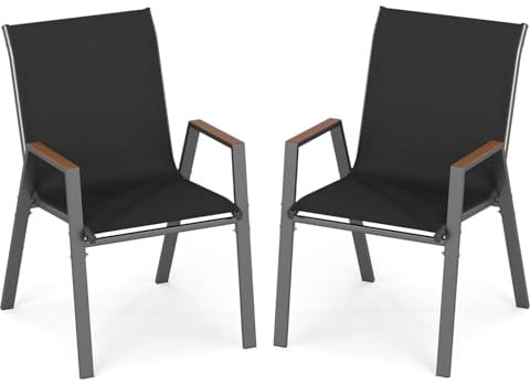 COSTWAY Gartenstühle stapelbar 2er Set, Stapelstühle, Terrassenstühle mit Armlehnen, Balkonstühle bis 180 kg belastbar, 56 x 66 x 88 cm (Schwarz)