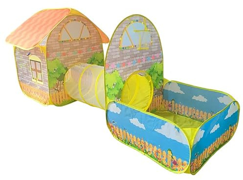 Benebomo Tente de Jeu pour Enfants avec Tunnel et Piscine à Balles, Set 3-en-1, Maison de Jeu, Polyester