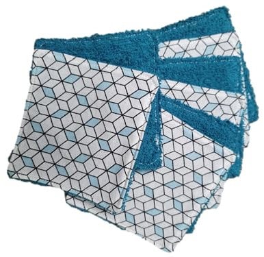 Lot de 8 lingettes réutilisables A32 les rosaces bleuté/bleu/écologique et lavables/bébé/cadeau naissance/lingettes démaquillantes/carré à démaquiller