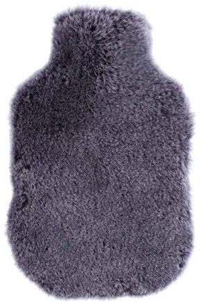The Wool Company Sheepskin Hot Water Bottle Cover Graphite - Soft and Warm Made From 100% Sheepskin - Natural Rubber Bottle- Made in UK