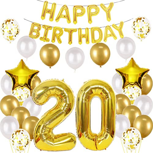 Luftballon 20. Geburtstag Deko Gold - Folienballon Happy Birthday 20th für Mann und Frau (20 Jahre)