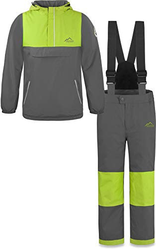 normani Kinder WinterSet wasserdichte Thermohose und Windbreaker Schneeanzug SkiSet für Jungen und Mädchen Farbe Grau Größe L/146-152