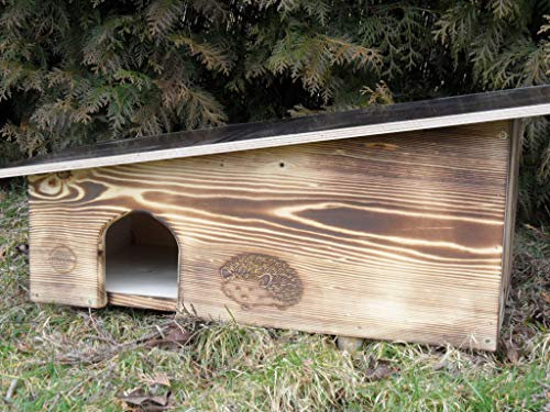 Edel geflammtes Luxus XXXL Igelhaus 80cm x 40cm x 32cm Igelhotel 18mm Fichtenholz Witterungsbeständig Winterfest Labyrintheingang easytouch-Rattenklappe und Boden, Herstellung in Niederbayern