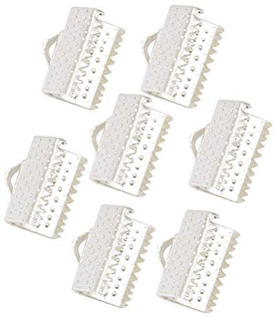 EXCEART 100Pcs 2cm Silver Metal Ribbon Crimp Ends, Fastener Clasps, Cord End Caps, DIY Jewelry Making Accessories for Bracelets, Necklaces, Chokers, and Crafts