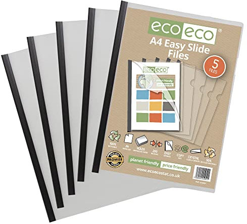eco-eco A4 50% Recycled Bag 5 Easy Slide Files, Clip bar Project Report Files, eco051, Black