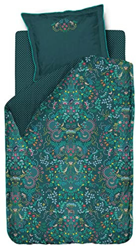 PiP Studio Bettwäsche Forest Findings Grün Blumen Blüten Vögel Tiere Früchte Wald Perkal, Größe:155 cm x 220 cm