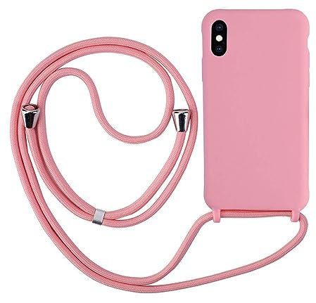 MEVIS Schutzhülle kompatibel mit iPhone XR, Halskette für Handyhüllen, schmal, stoßfest, verstellbar, Dunkelrosa