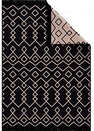 Fashion4Home Teppich Läufer - Tepiche für Wohnzimmer, Schlafzimmer, Küche, Kinderzimmer, Badezimmer - Boho Kelim - Läufer Flur, Schwarz-Beige, Größe: 160x230 cm