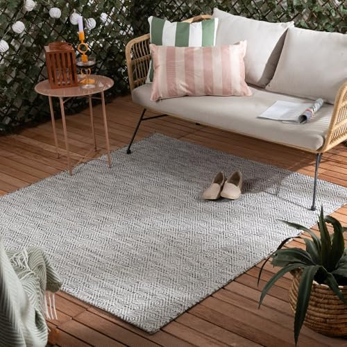 FRAAI | Home & Living In- & Outdoor Teppich Quadrat - Summer Tile Hellgrau - Wetterfest - Polypropylen - Flachgewebe - Balkon, Garten/Terrasse - Terrasse - Rug