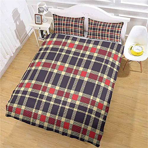 QZDUCN Set Biancheria Da Letto 3 Pezzi Copripiumino Matrimoniale 260x240cm Con 2 Federe Stampa A Quadri Blu Con Cerniera Copripiumino Adulto Moderno Copri Piumino Microfibra Stampato 3D