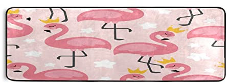 Elegante Tier-rosa Flurläufer Teppiche Küche Bodenmatten Wäsche Bauernhaus Wohnzimmer Dekor Bereich Teppich 183 x 61 cm niedlicher Cartoon Flamingo mit Prinz oder Prinzessin Krone Stern