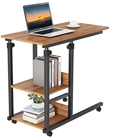 Dripex Table Roulante, Table d'Appoint Mobile Réglable en Hauteur, Table Multiusage avec 4 roulettes et 3 Étagères de Rangement pour Canapé/Lit/Balcon-Noyer
