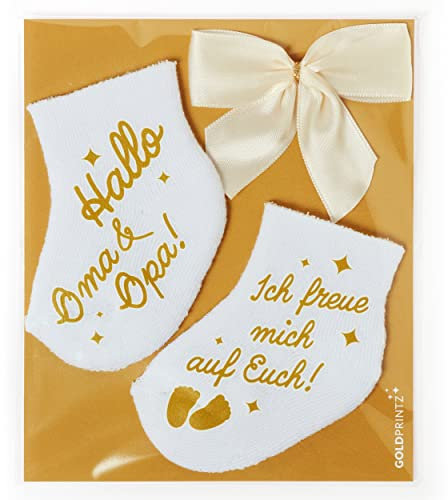goldprintz Oma und Opa Schwangerschaft verkünden - bedruckte Babysocken mit Postkarte zum Verschenken und Verschicken - ihr werdet Oma und Opa Überraschung - Handarbeit aus Deutschland
